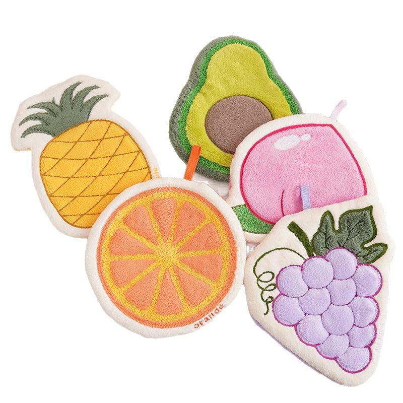Coral Velvet Hanging Fruit Hand Towel Simplicity Household Creative Cartoon Fruit Towel Not Drop Hair Soft Thick Absorbent Towel