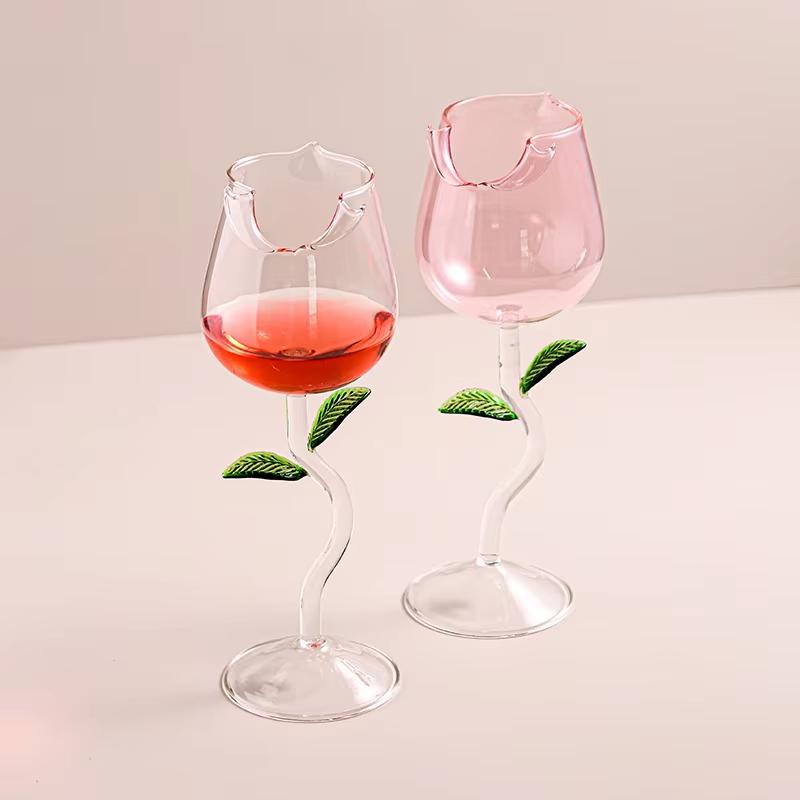 Pink Rose Shape Wine Glasses 150/280ml Lead-Free Lightweight Luxury Transparent Goblet Champagne Cup for Wedding Party
