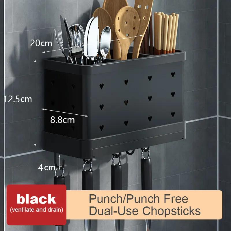 Stainless Steel Tableware Spoon Storage Holders Wall-mounted Chopsticks Racks Basket Drain Household  Kitchen Shelf Accessories