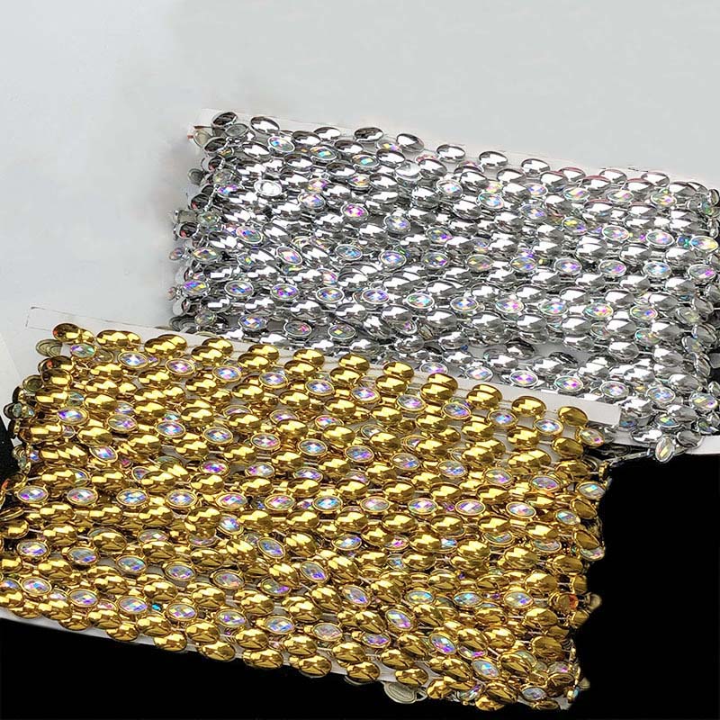 Ethnic Gold Silver Acrylic Chain Lace Sewing Textile Diy Garment Costume Dress Hat Shoes Decorative Crystal Rhinestones Trimming