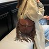 2025 New Fashion Suede Matte Ethnic Fringed Flannel Retro Versatile Shoulder Messenger Bag Rivet Saddle Bag