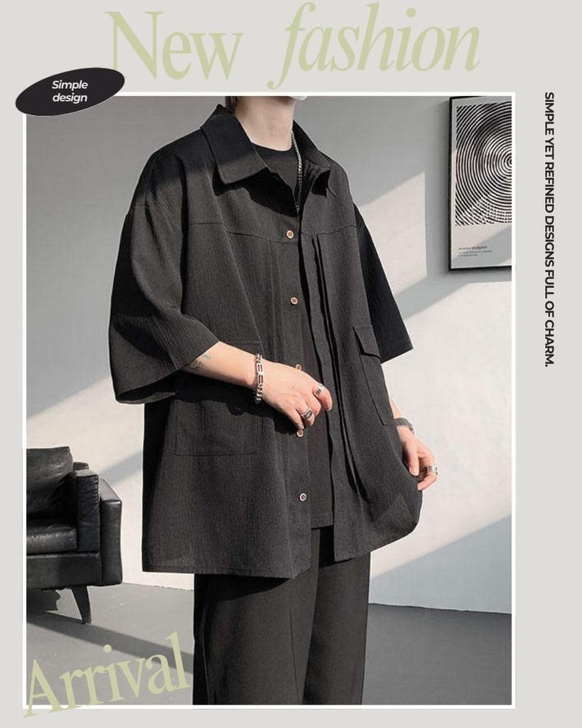 Summer clothes for short dress loose large ice for pocket [foveitaa] men, shirt, sleeve, shirt, cool, breathable, y-shirt, fit, size, casual, stylish,