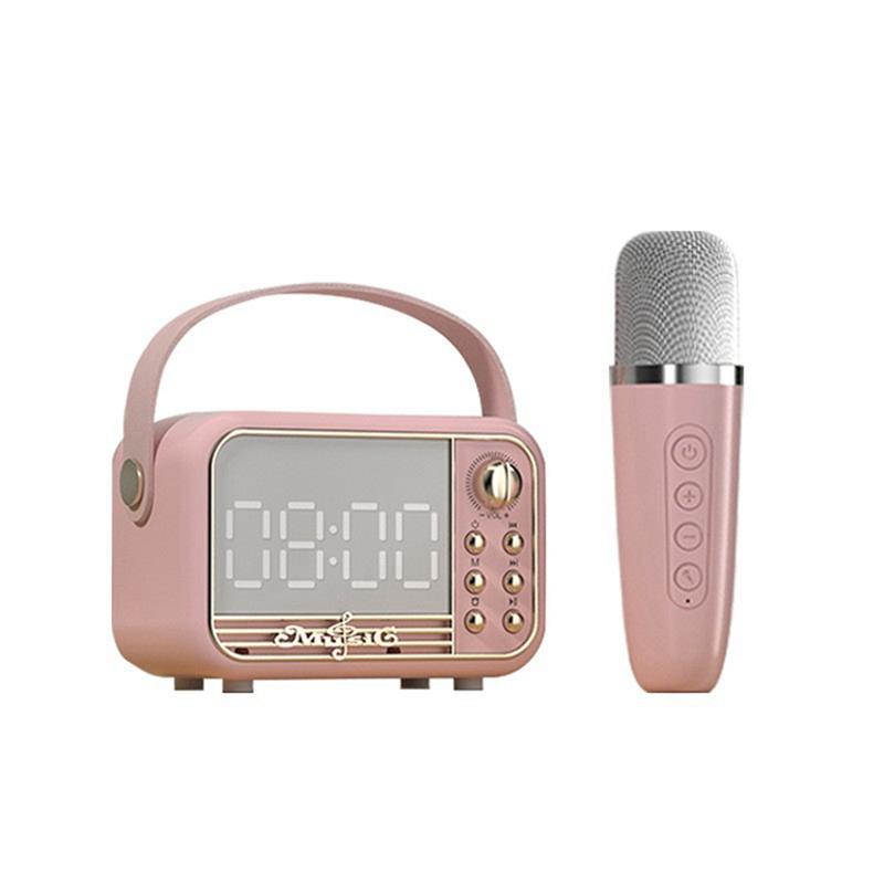 

M-Modern-Bluetooth Speaker With Microphone Speaker Support TF Card U Disk AUX 3D Sound Diffusion Type Alarm Clock Speaker рожевий