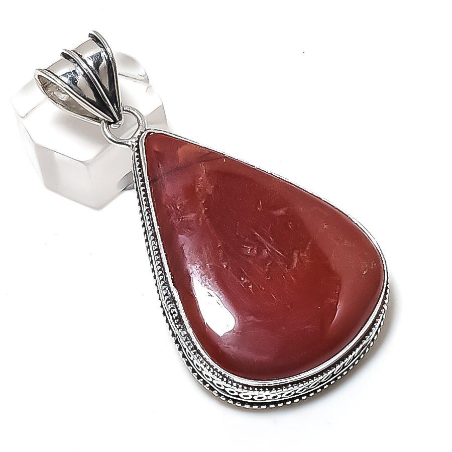 Red River Jasper Gemstone Handmade 925 Sterling Silver Pendant 2.44" W6L88