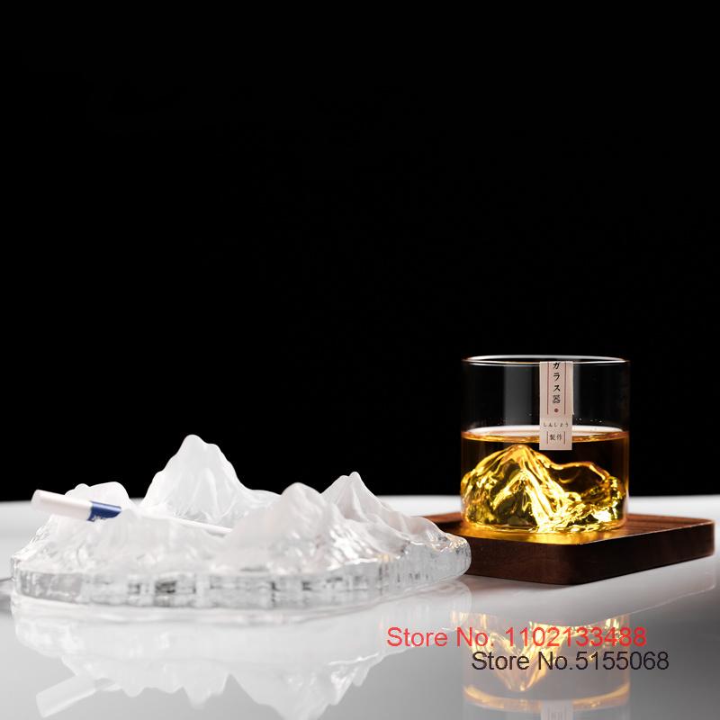 Japanese Whiskey Rock Glass Old Fashioned Glacier 3D Mountain Whisky Glasses Wood Gift Box Brandy Snifter Vodka Cup Wine Tumbler