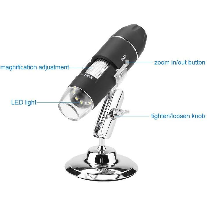 

Digital Microscope, Walfront Handheld Digital Electronic Microscope 1000X Magnifier 8 LED Adjustable Observation Stand Analog AV Output for TV(US