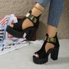 Sandali con Tacco Ultra Alto Moda Nuovi Punta Tonda Scamosciati Punta Aperta Traforati Piattaforma Zip Posteriore Antiscivolo Tacco a Blocco Scarpe