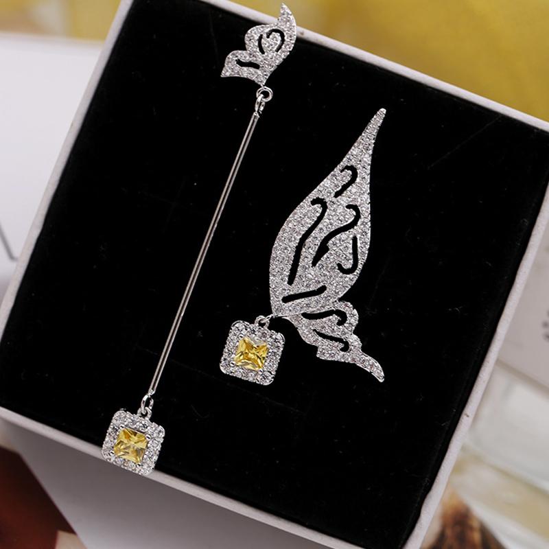 Temperament Earrings Design Sense Long Wings Ab Asymmetric Butterfly Earrings