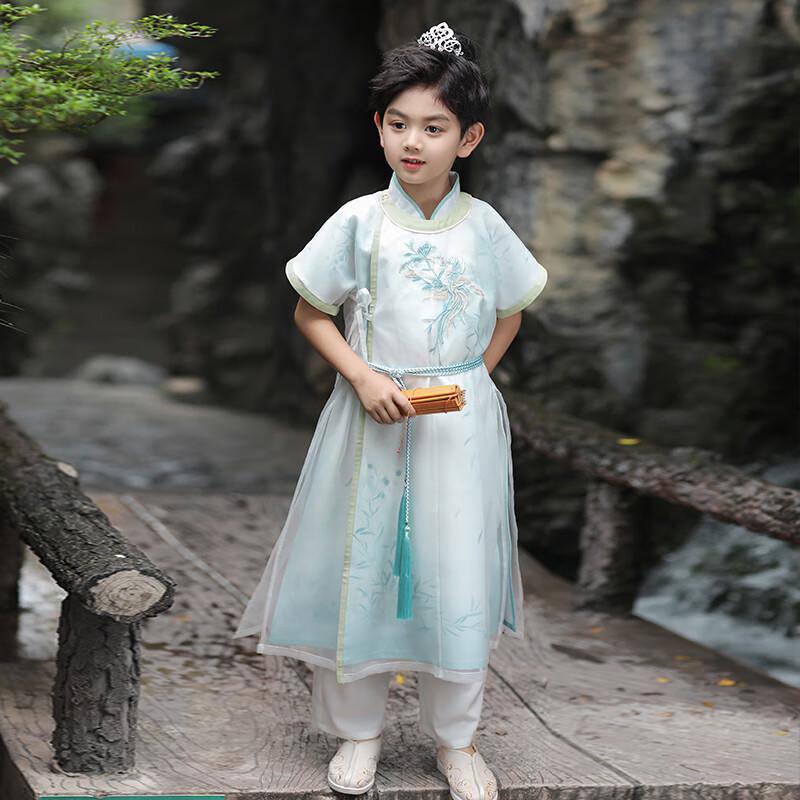 Boys' Qingluan Embroidered Short-Sleeve Hanfu Set (Top Only)