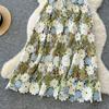 High-end dress female light luxury socialite heavy industry color hollow crochet lace suspender waist dress summer