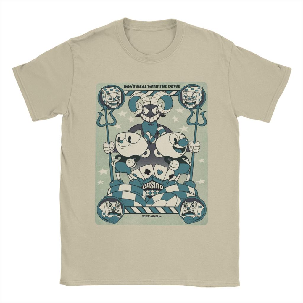 Men TShirt Cuphead Playing Card Vintage 100 Cotton Tees Short Sleeve  T Shirt O Neck Clothes 6XL