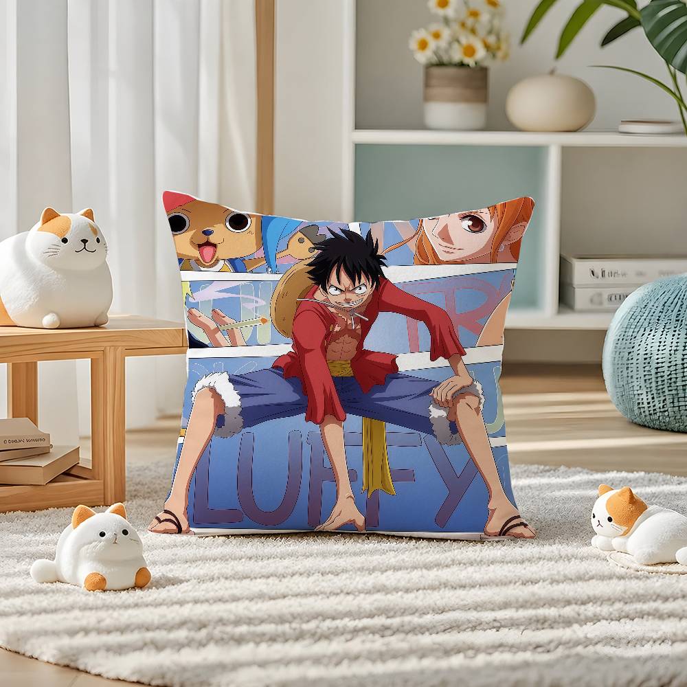 One Piece Straw Hat Pirates Anime Plush Pillow Cover Soft Short Plush Cushion Cover For Sofa Bedroom Home Decor Gift Decoration