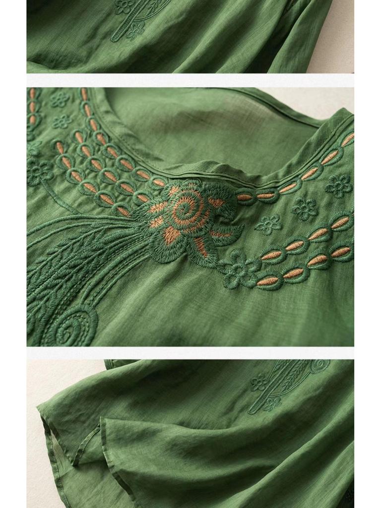 High-End Damen Übergröße Leinen-Baumwoll Kurzarmhemd - Sommer 2025 Chinesischer Stil