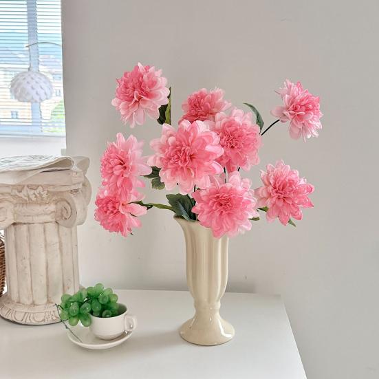 Durable Silk Fabric Flowers Artificial 3 Head Dahlia Flowers, Realistic Floral Arrangement, Props for Photography Adjustable Fake Home Decor