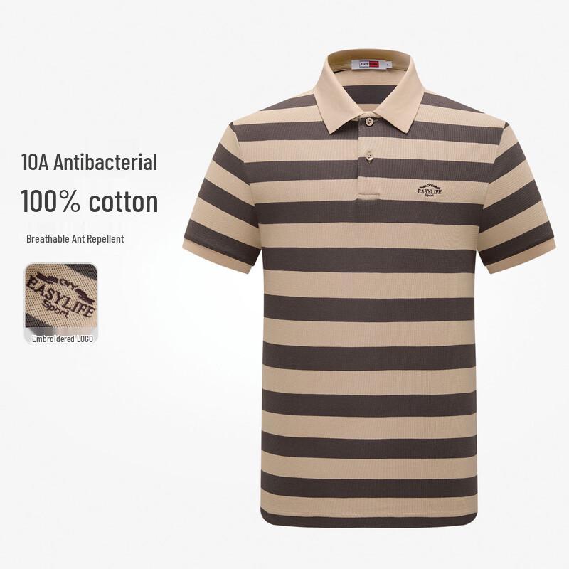 Goldlion Men's Striped Color Block Short Sleeve Polo Shirt