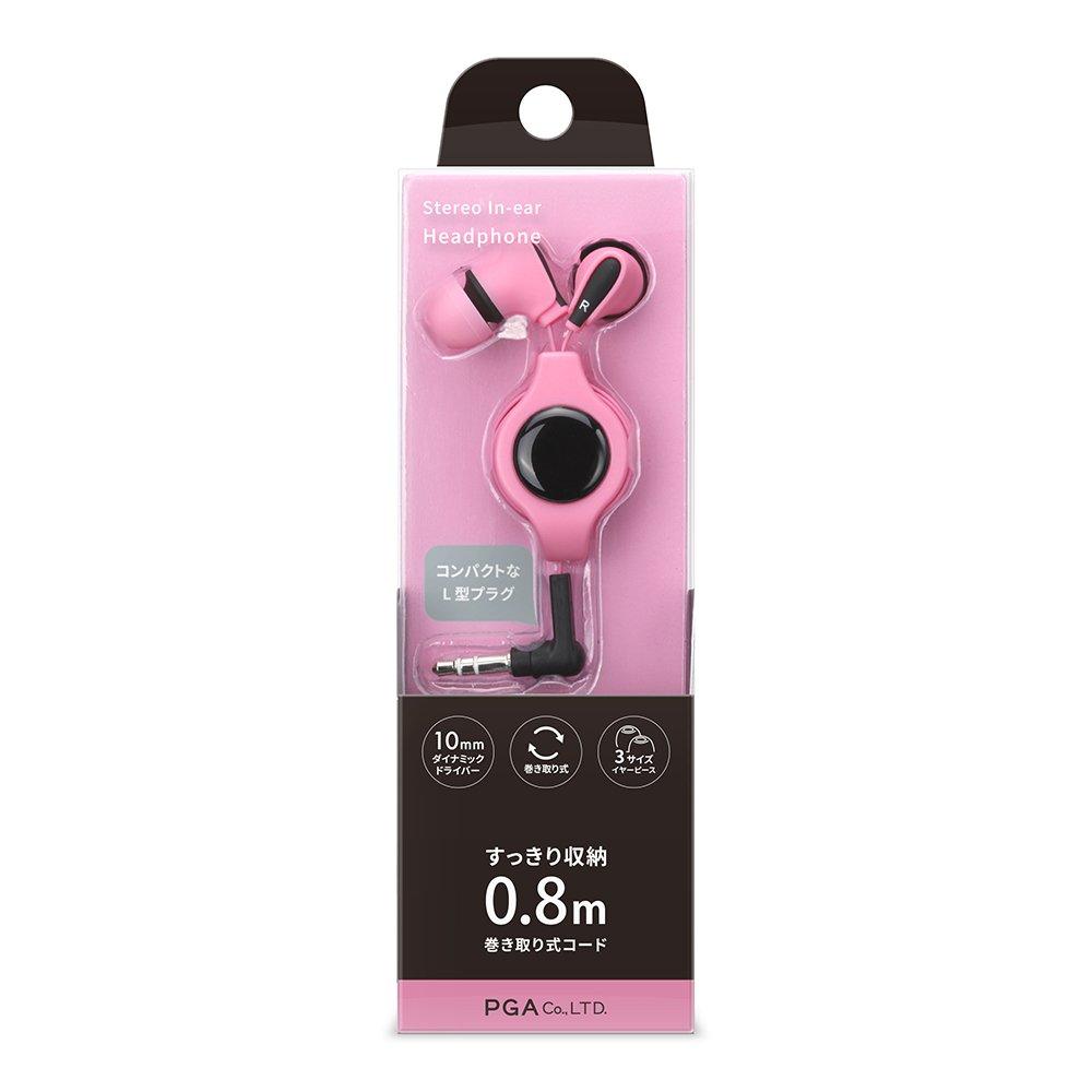 Stereo Inner Ear Headphones Reel Type PG-SIH4PK4 (Pink) 0.8m