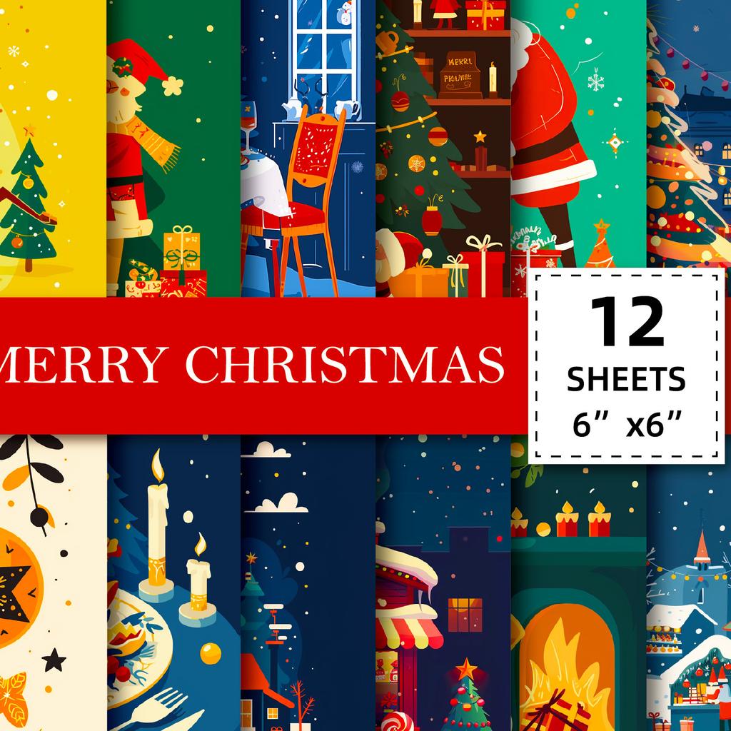 12 Christmas Day Theme Material Paper Cards, Ventilated Graffiti Cutting Diy Decorative Material Paper