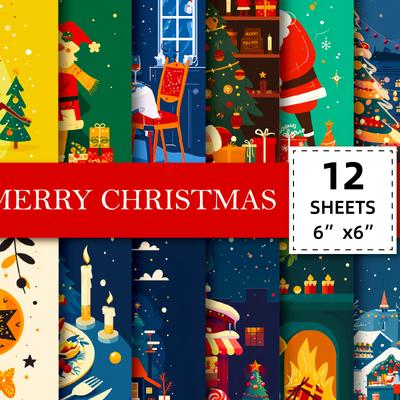 12 Christmas Day Theme Material Paper Cards, Ventilated Graffiti Cutting Diy Decorative Material Paper