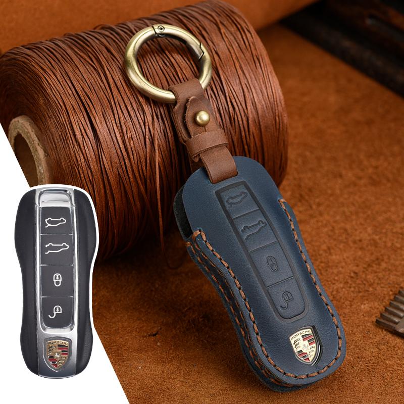 Echtes Leder Schutzhülle für Porsche 718 Cayenne Panamera 911 Macan Schlüsselanhänger Abdeckung Fob