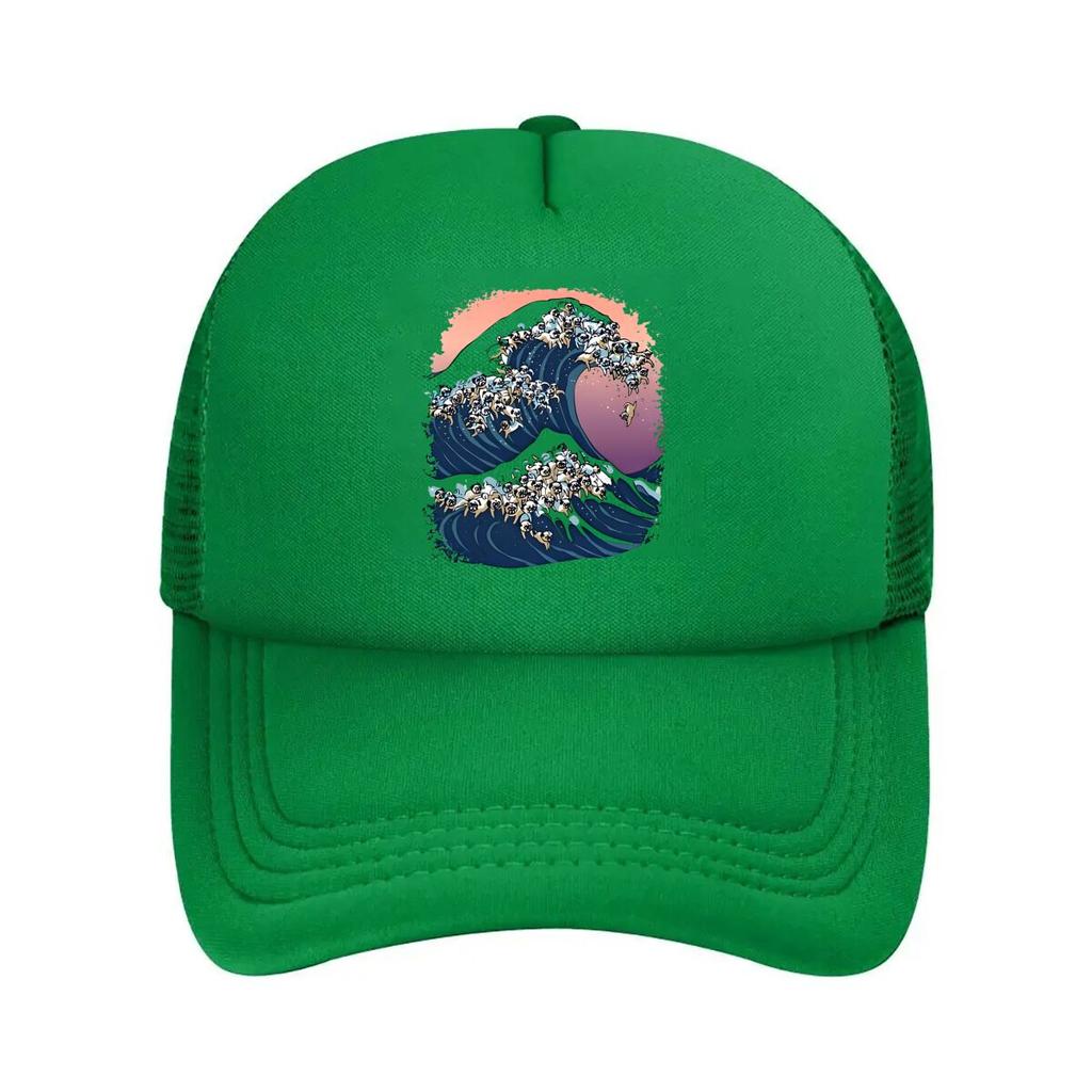 Wave of Cats Whimsical, Cat - Filled ‘Great Wave’ Parody Art Mesh Baseball Cap