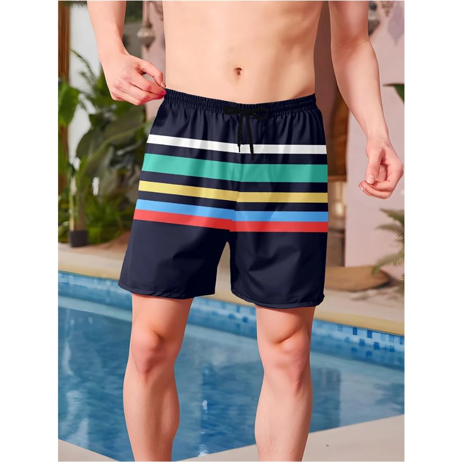 

Simple Fashion Striped Pattern Beach Shorts For Men Summer Casual Daily Wear 3D Printed Short Pants Loose Breathable Swim Trunks 5XL
