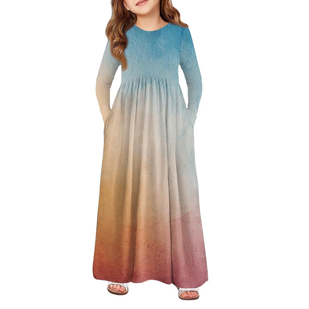 Girls' Maxi Dress Halloween Day- Long Sleeve Pocket Dress