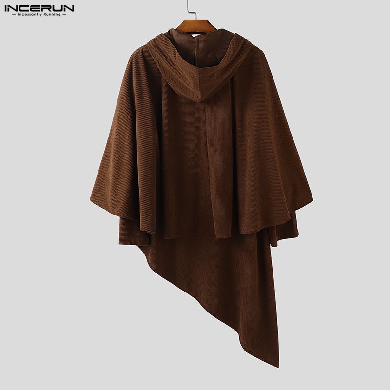 INCERUN Autunno Inverno Uomo Mantello Irregolare con Cappuccio Top Ampi Larghi Cappotti a Mantella con Texture