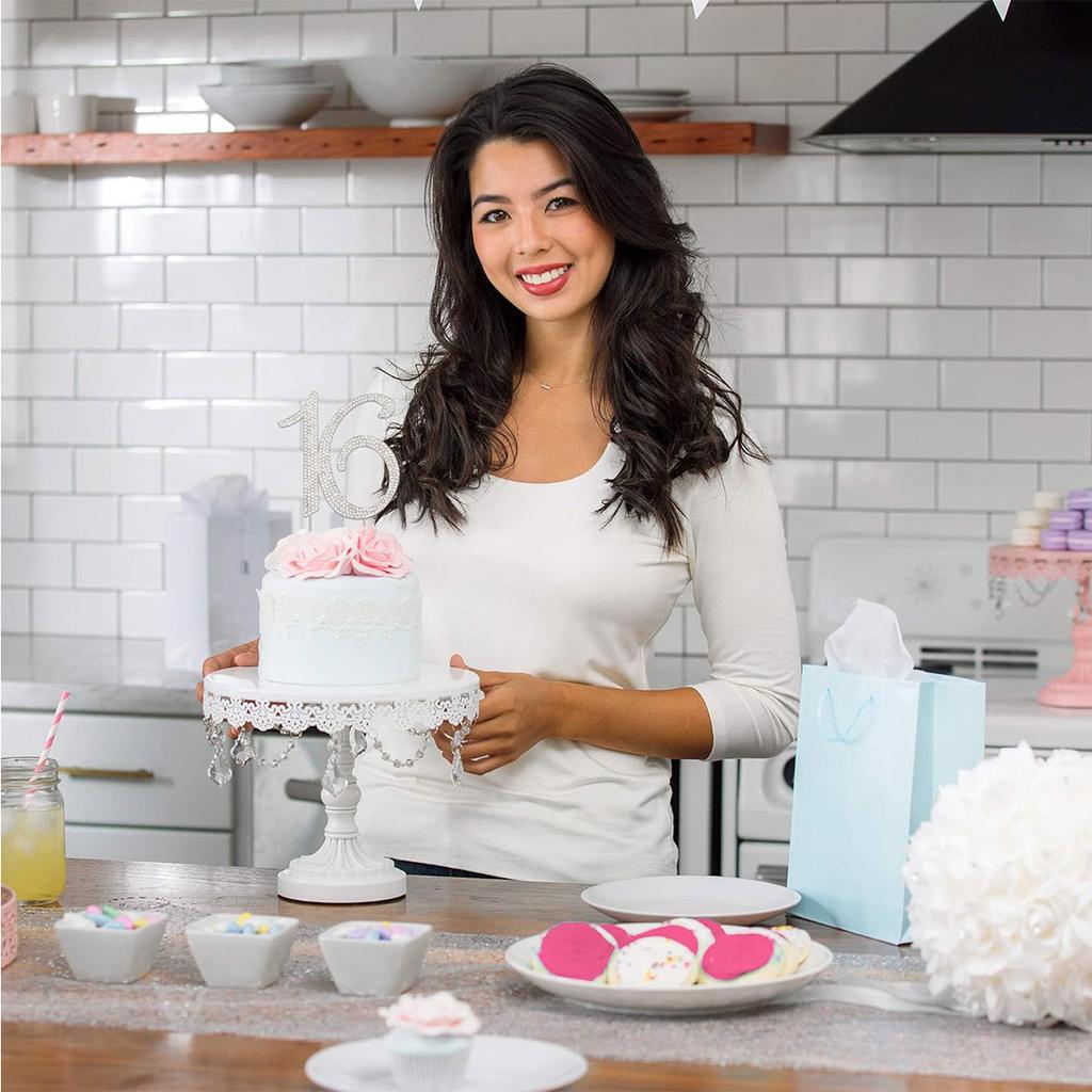 16 Silber Metall Kuchenaufsatz - Premium Sweet 16 Geburtstagsparty Funkelnde Strass Dekoration Macht ein Tolles Mittelstück