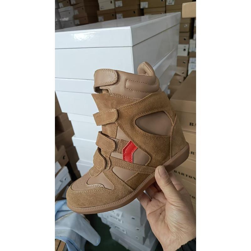 Street Autumn New Style Velcro Invisible Inner Height Increasing Women's Shoes Wedge Heel Color Matching Sports Casual High-top Shoes