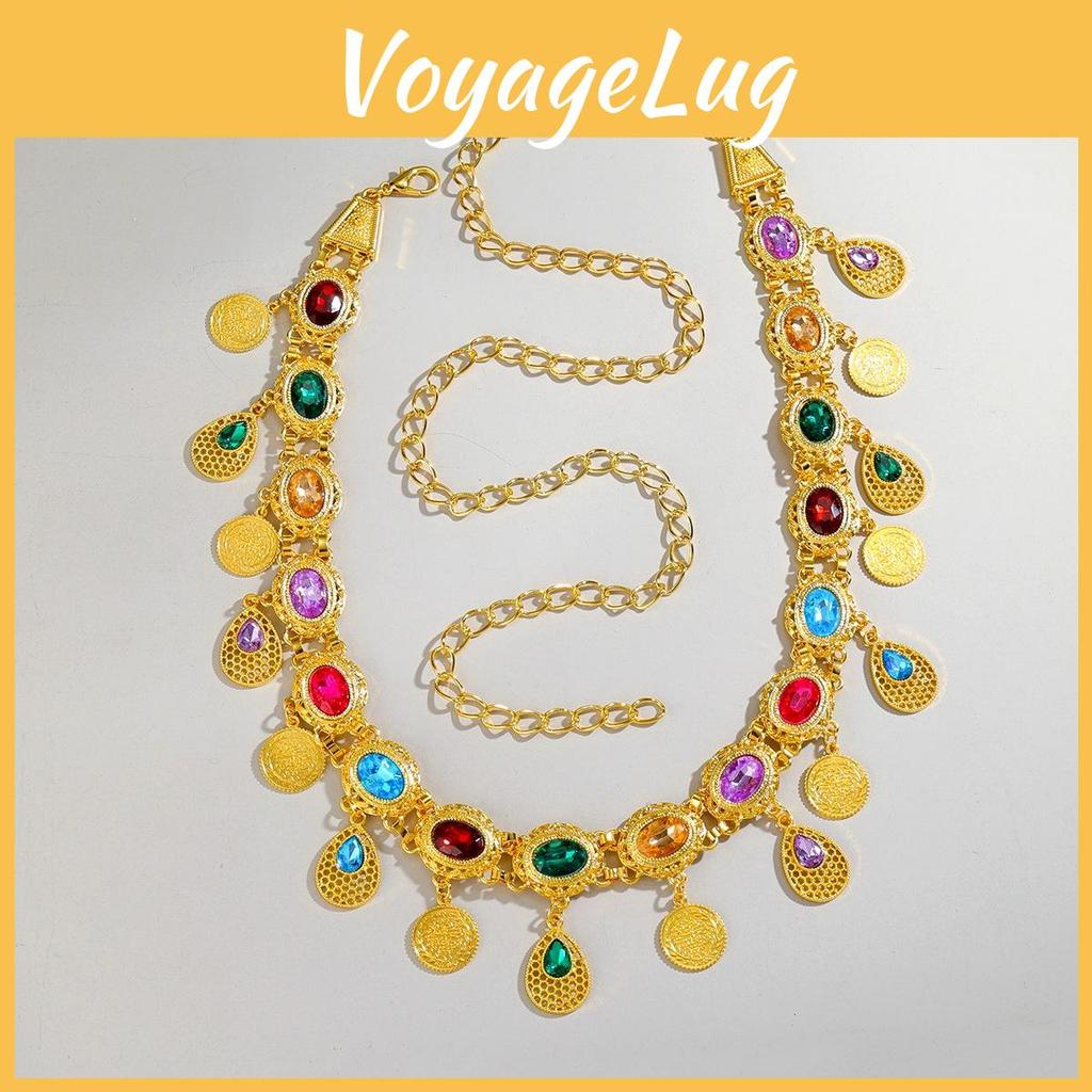 Arabic Jewelry Gold Alloy Acrylic Gem Waist Belt With Hollow Decor For Women Summer Style