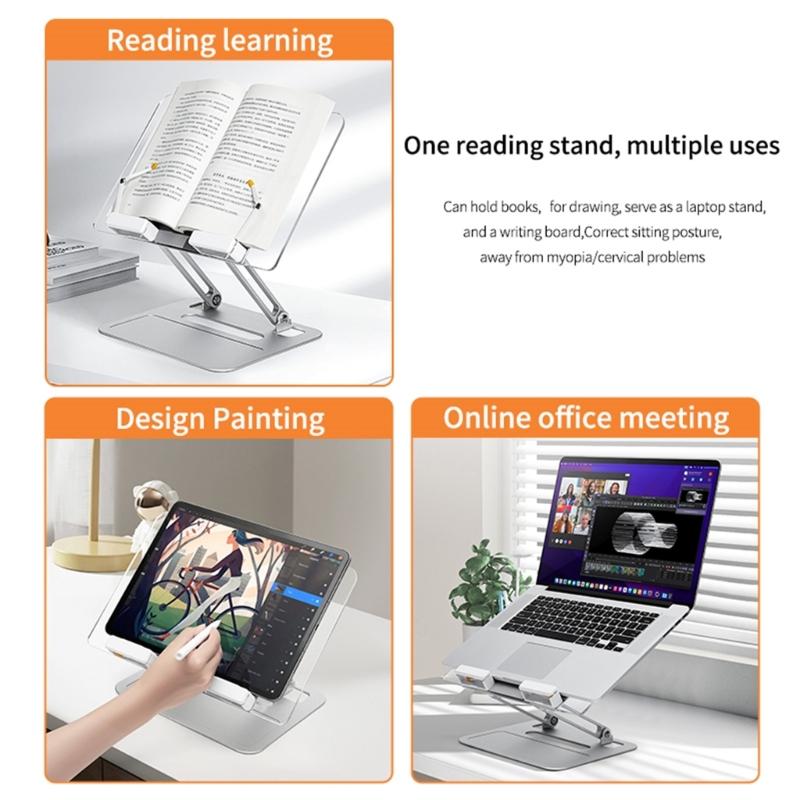 Two Axises Adjustable Foldable Laptop Book Stand Aluminum Construction 360 Rotation Clear Acrylic Ergonomic Holder