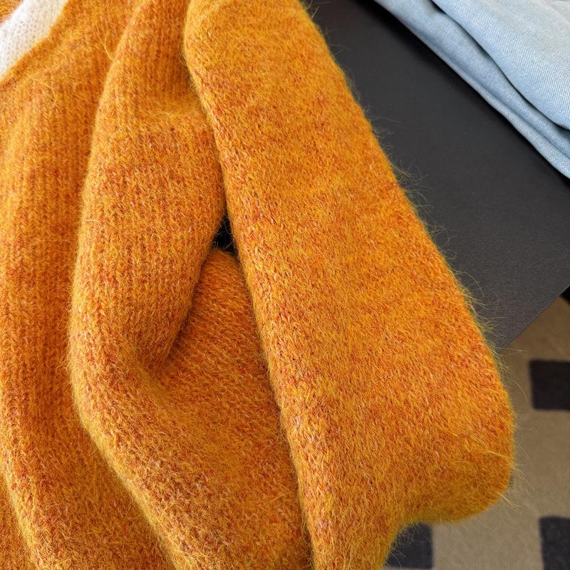 Color Block V-Neck Long Sleeve Knit Sweater - Women's Autumn/Winter Loose Fit Two-Piece Style Cardigan