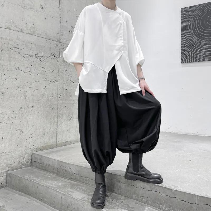 Men's Autumn Relaxed-Fit Casual Wide-Leg Pants with Stylish Cuffed Hem and Cropped Lantern Design
