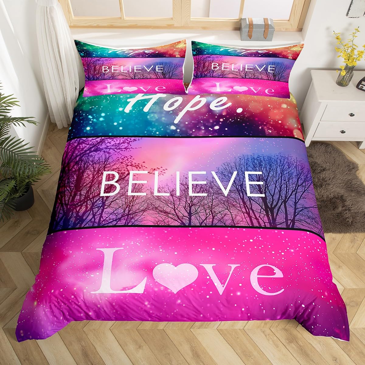 

Pink Gradient Duvet Cover Set For Kids Teens Girls Lightweight Bedspread Cover Bedroom Decor Starry Sky Bedding Set No Comforter EU Single(135x200cm)