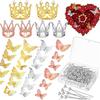M-Modern-166 Pcs Crown Decor For Flower Bouquet With 6 Crown Cake Topper 100 Corsage Pins 60 Butterflies
