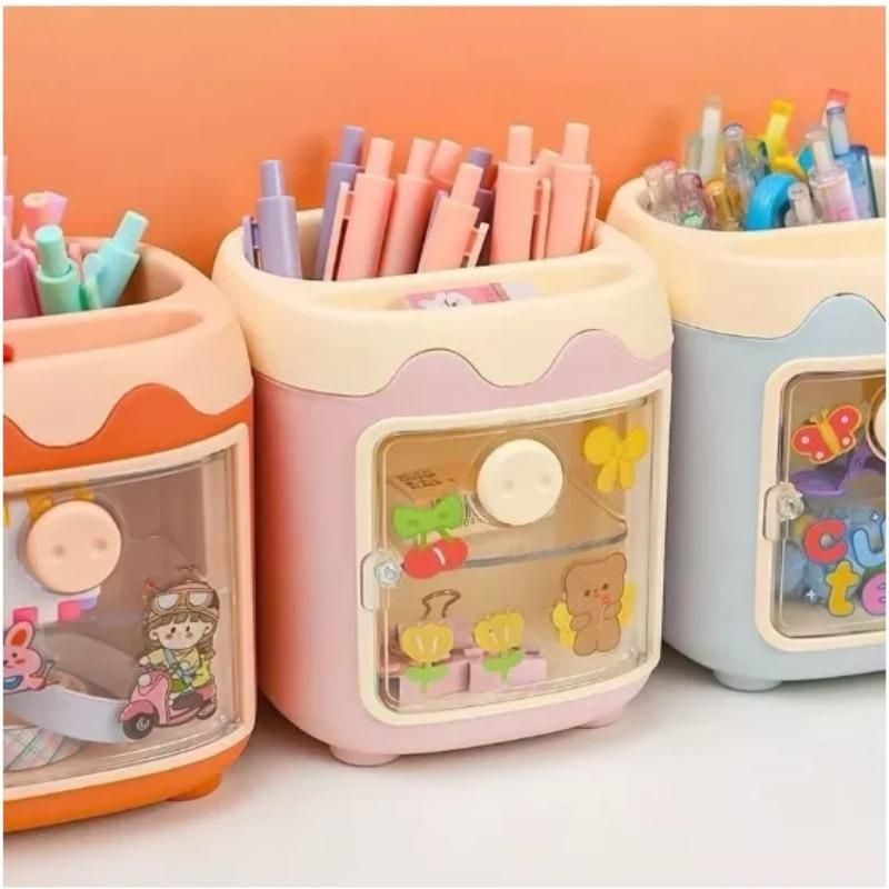 1pcs Cute Bear Pencil Holder Pen Table Organizer Multipurpose Decoration Box-Neverdie Store Compact Storage