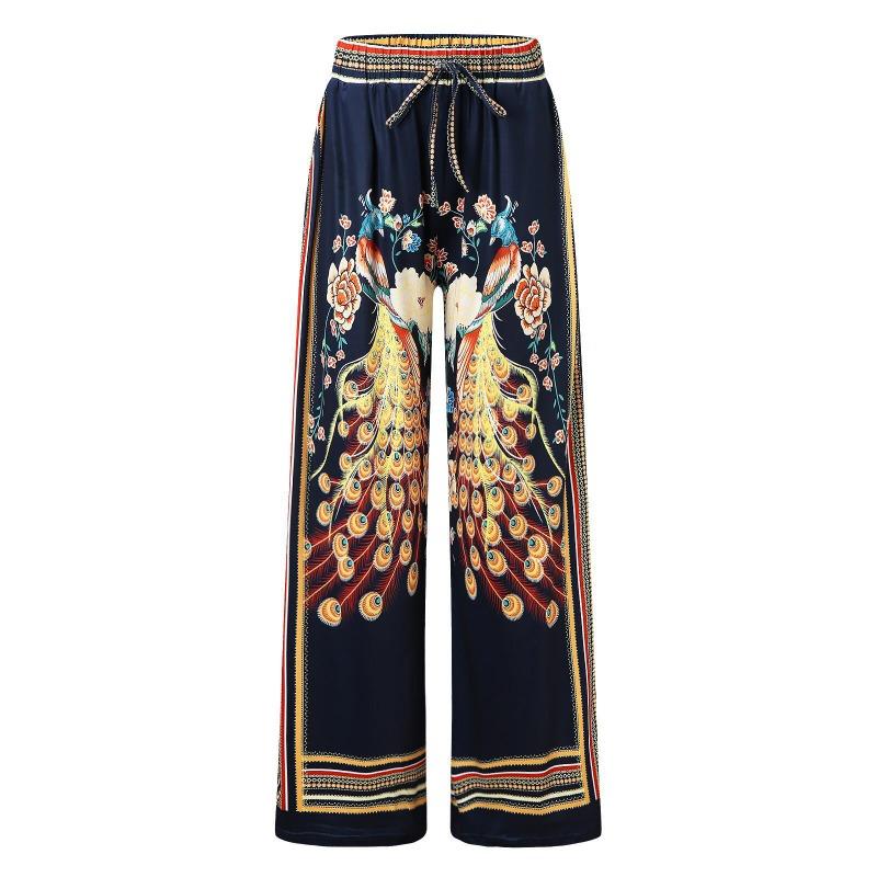 Fashion Loose Elegant Printed Women's Long Pants Drawstring Office Vintage Casual Simple Spring Autumn Trousers Female Clothing
