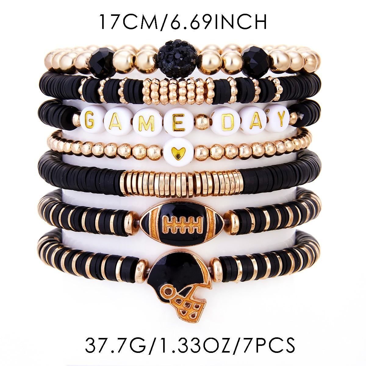 Football theme bracelet set stacked elastic soft pottery bracelet
