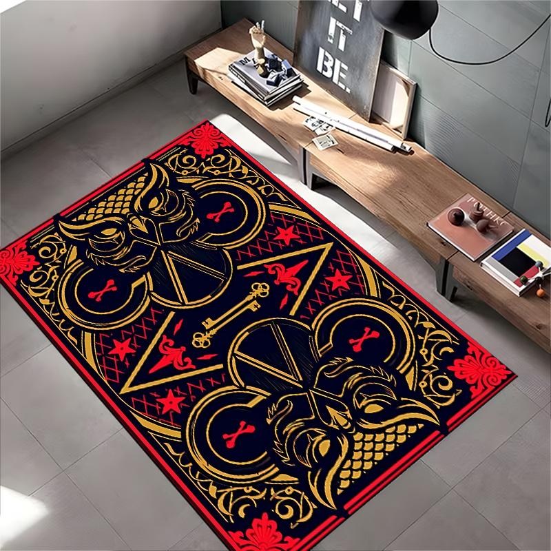 Vintage Style Owl Pattern Carpet with Red and Gold Decorative Design Suitable for use as an anti-slip for living room bedroom sofas
