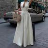 Women's Stand Collar Sleeveless Zip Front Wide Leg Jumpsuit Solid White Elegant Summer Commute Long Romper