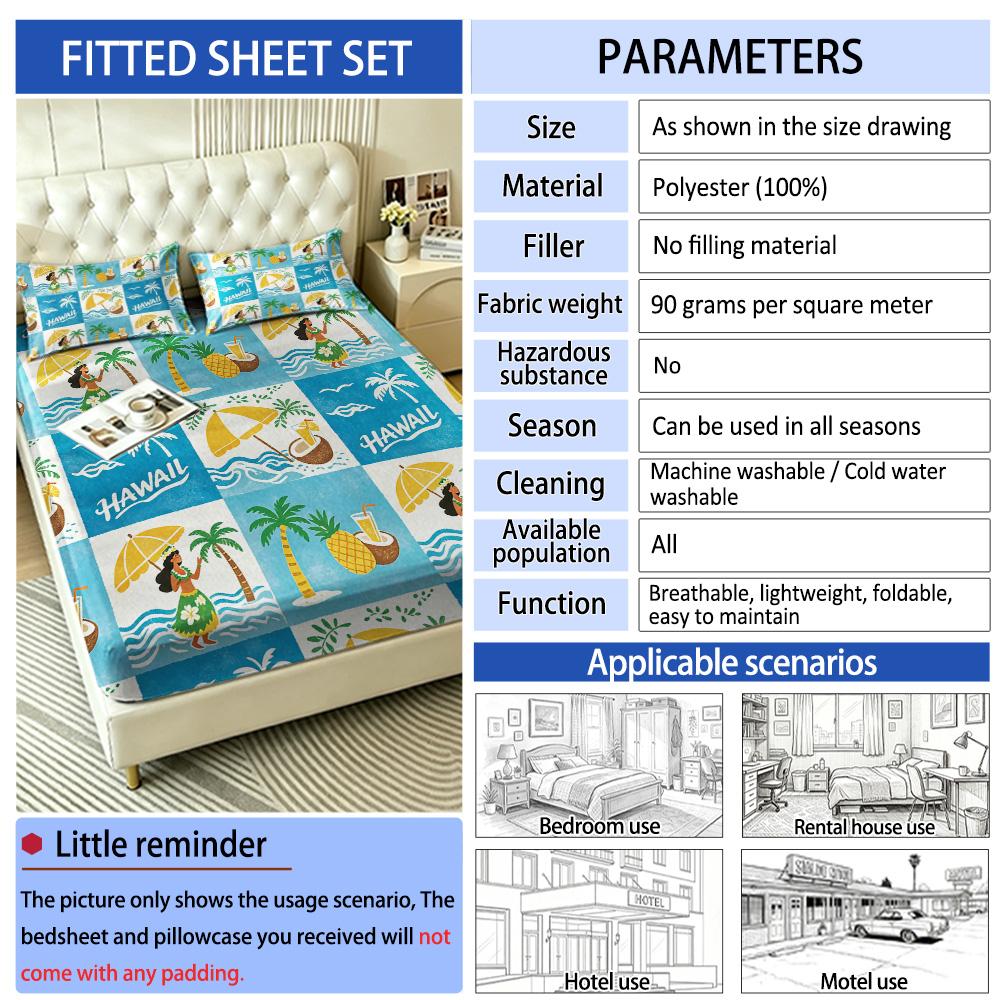 3pcs Beach Vacation Coconut Tree Print Coreless Bed Sheet Set Multiple Sizes Soft Bed Covers, Bedroom Bedding Decorations, Gifts