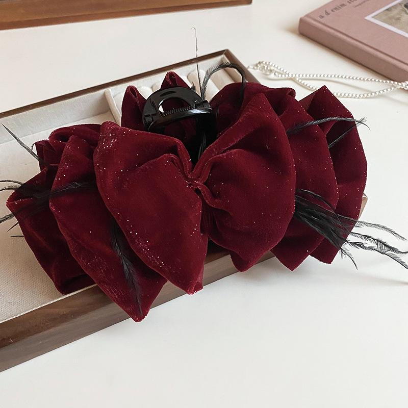 Bridal oversized bow pearl tassel hairpin retro elegant temperament spring clip high sense fashion grab clip female