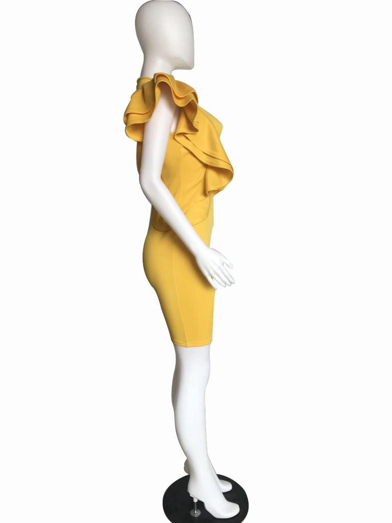 Ruffle Hem Bodycon Pencil Dress, European and American Mid-Length Style, Women's. Belt Not Included.