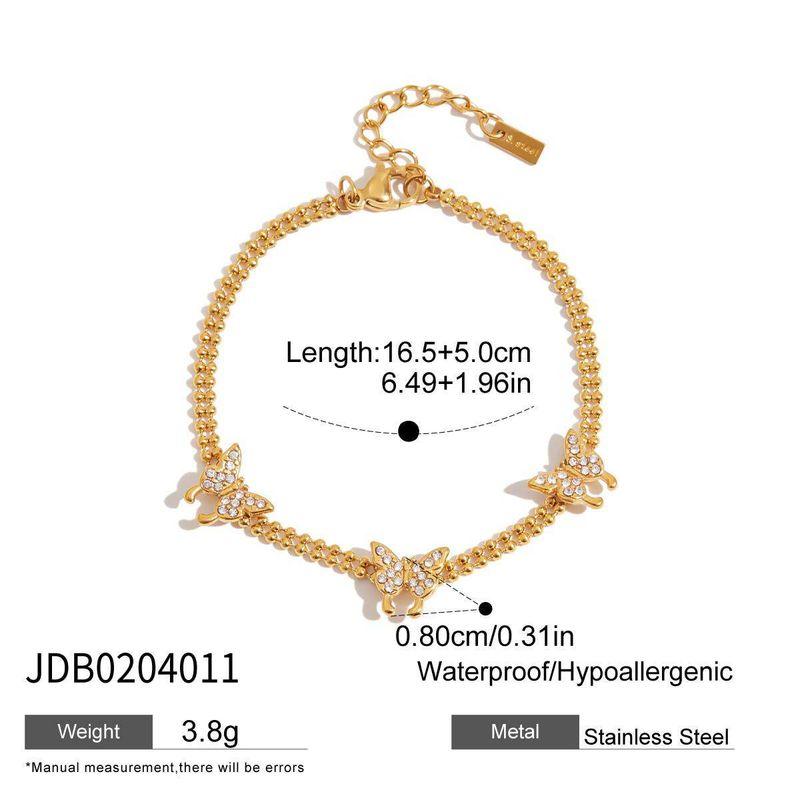 and American Style Versatile Stackable Bracelets for Women, Light Luxury Niche Exquisite 18K Gold-Plated Pink Zircon Titanium Steel Non-Fading Jewelry