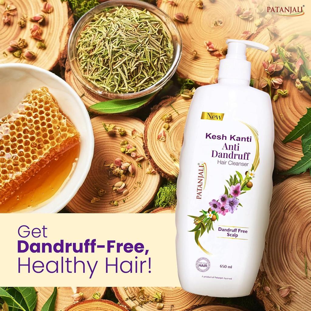 Patanjali Kesh Kanti Anti-Dandruff Hair Cleanser 650 Ml Pack of 1, Natural Shampoo for Hairfall and Scalp Care