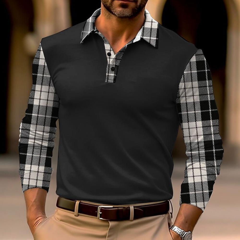Fashion Men's Long Sleeve Polo Shirt Home Casual Comfortable Long Sleeve Button Down Top
