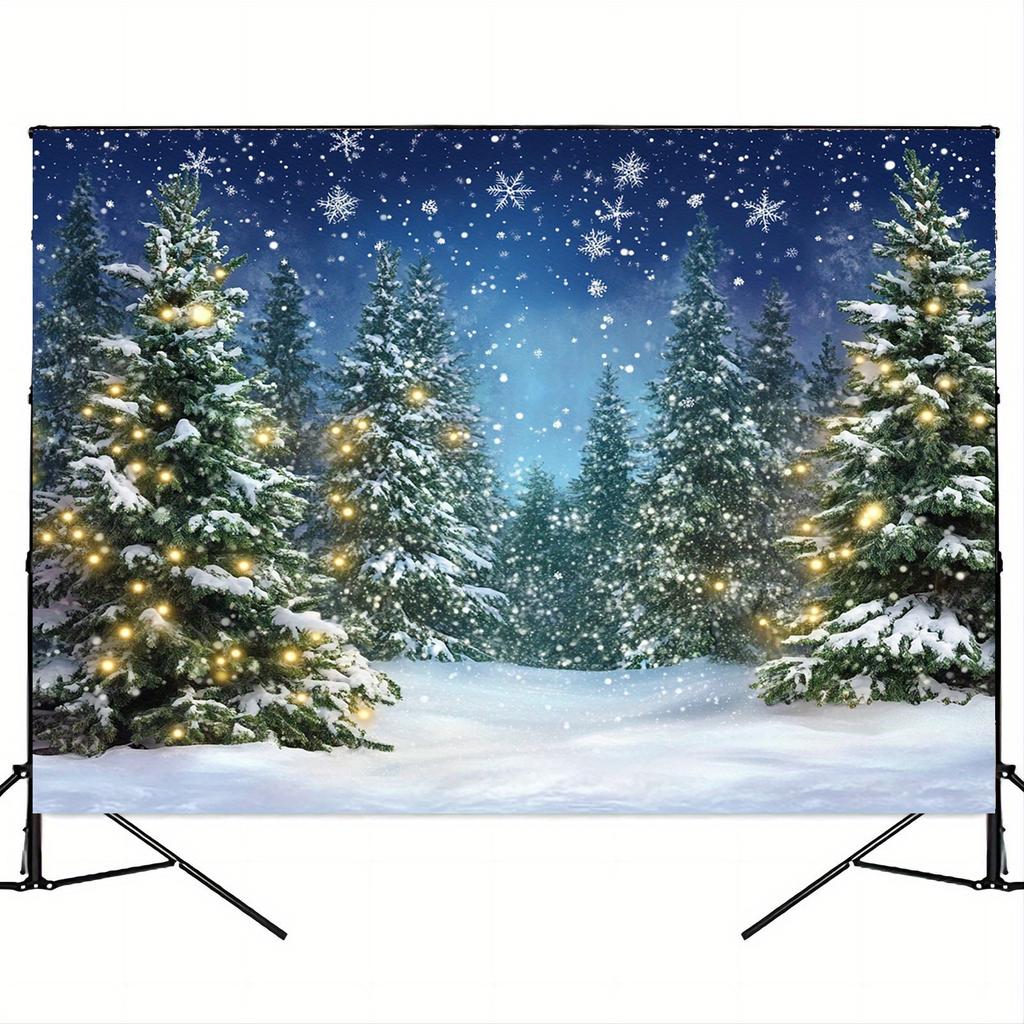 Winter Forest Background Snowy Christmas and Pine Tree Elements Suitable for Parties and Birthday Scenes