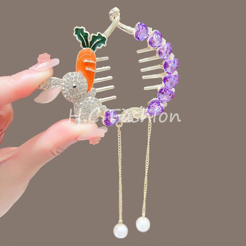 Children's Pearl Rhinestone Claw Hair Clip - Gentle Hold, No Damage Ponytail Buckle Hairpin