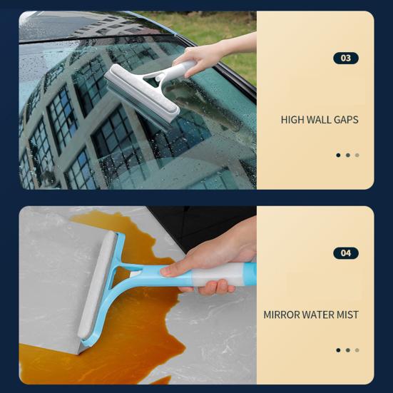 Glass Scraper with Integrated Spray Bottle 3-in-1 System Rubber Spatula Glass Scraper Household Cleaning Tool
