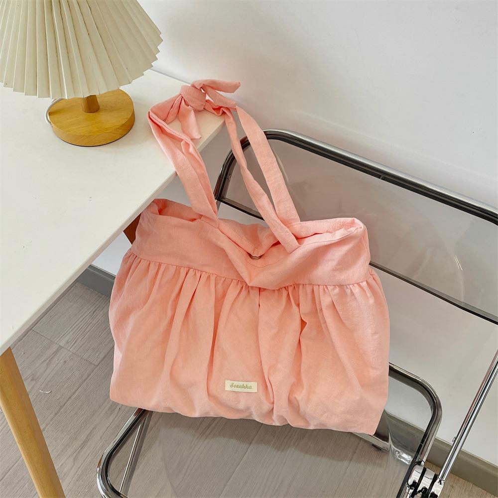 

Bow Pleated Hobo Bag Sweet Korean Underarm Bag Portable Canvas Pleated Shoulder Bag Shopping